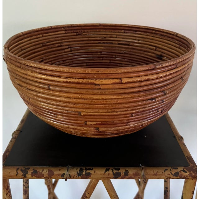 Brown Vintage Monumental Crespi Style Split Reed Bowl For Sale - Image 8 of 9