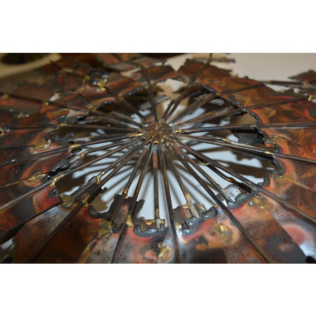Brutalist Brass / Copper Colored Metal & Iron Jere Style Circular Windmill Wall Hanging Art For Sale - Image 10 of 13