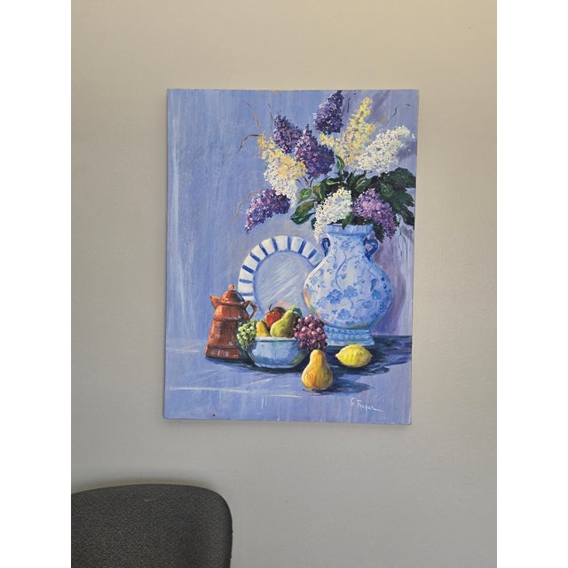 French Country 1980s G. Ragen Large Original Floral Still Life Painting Signed – 48x36 For Sale - Image 3 of 11