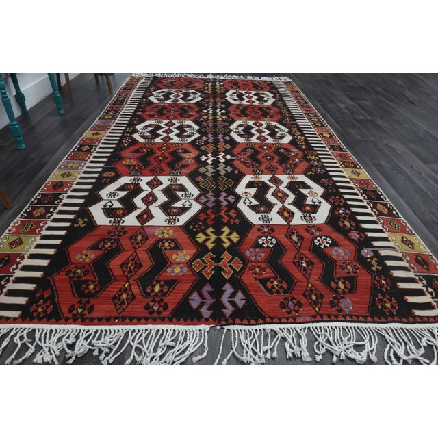 1970s Vintage Handmade Wool Cotton Red Kilim Area Rug For Sale In San Francisco - Image 6 of 11