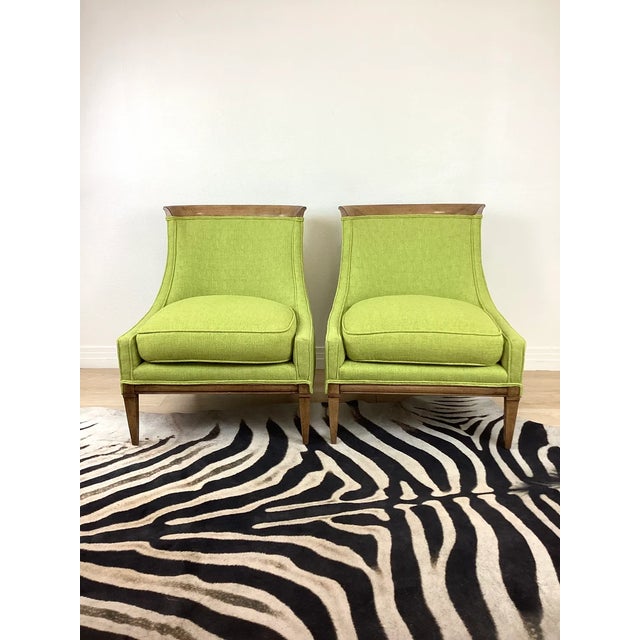 Mid-Century Modern Vintage 1960s Mid Century Modern Green Boucle Upholstered Drexel Slipper Chairs, a Pair For Sale - Image 3 of 9