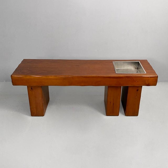 Italian Modern Wooden Bench with Metal Flowerpot, 1970s For Sale - Image 6 of 15
