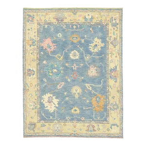 Modern Blue Oushak Rug - 09'04 x 12'01