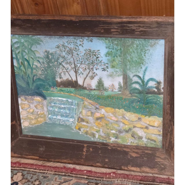 Unusual Folk Art Riverside Landscape Painting For Sale - Image 11 of 16