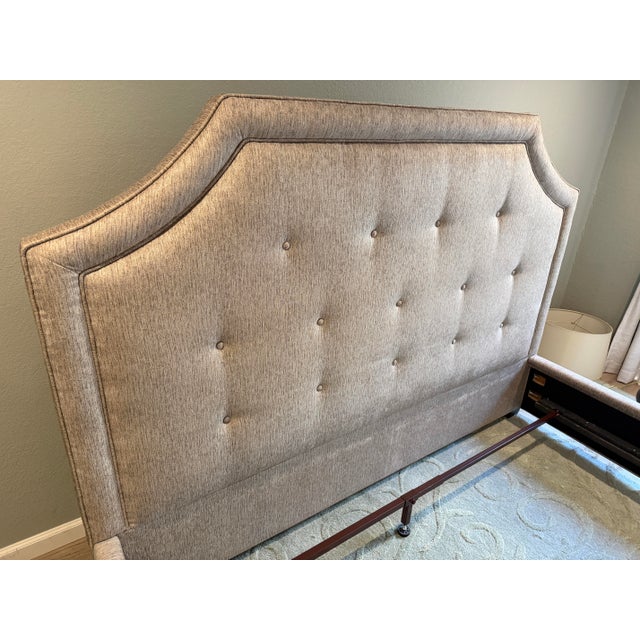Bernhardt Bernhardt Furniture Taupe Custom Upholstered Tufted Bedframe For Sale - Image 4 of 9