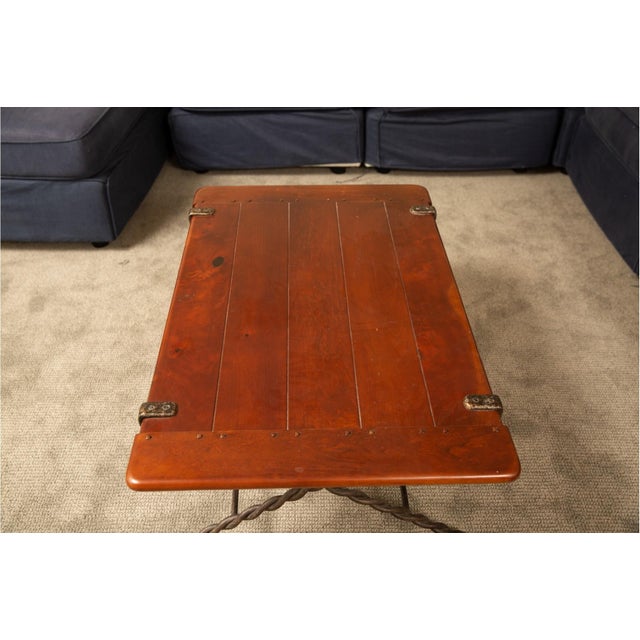 Mid 20th Century Vintage Planked Top Coffee Table With Iron Base For Sale - Image 5 of 8