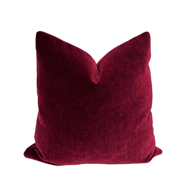 Large 24" Burgundy Mohair Pillow For Sale - Image 4 of 5