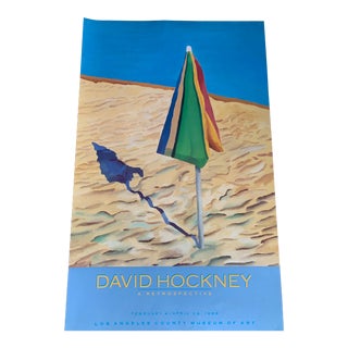 1988 David Hockney Lacma Beach Umbrella Retrospective Poster For Sale