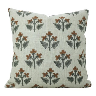 Handcrafted Pillow Cover With Block Prints Thick Linen 16x16 Inch -Chahat For Sale