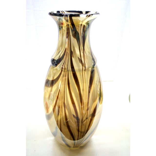 1960s Maestro Carlo Moretti-Style Murano Amber & Espresso Swirl Vase Cased Glass - 14" For Sale - Image 9 of 11