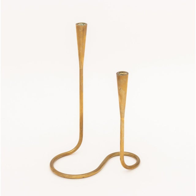 Pair of Illums Bolighus Modernist Brass Candlestick Holders For Sale In New York - Image 6 of 11