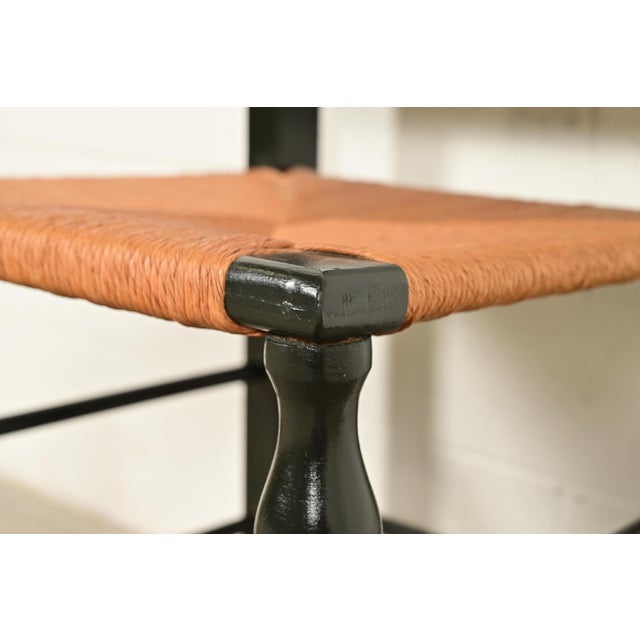 Dark Green Eldred Wheeler Early American Green Lacquered Rush Seat Dining Chairs, Set of Four For Sale - Image 8 of 12