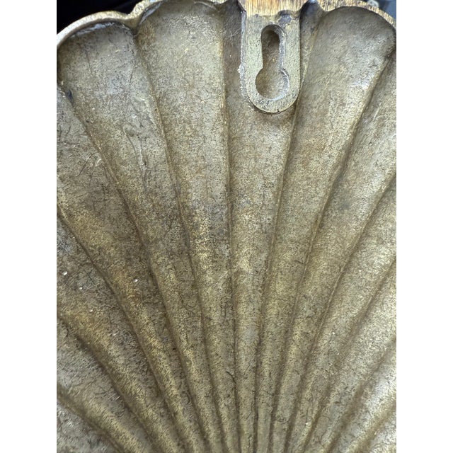 Mid-Century Hollywood Regency Brass Scallop Shell Double Candle Holder Wall Sconce For Sale In Phoenix - Image 6 of 12