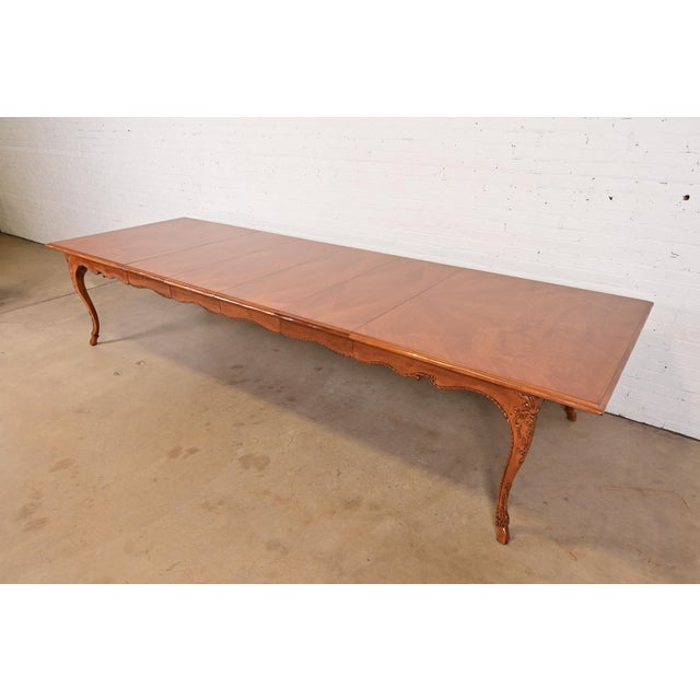 Baker Furniture Italian Provincial Carved Cherry and Burl Wood Extension Dining Table, Newly Refinished For Sale - Image 17 of 17