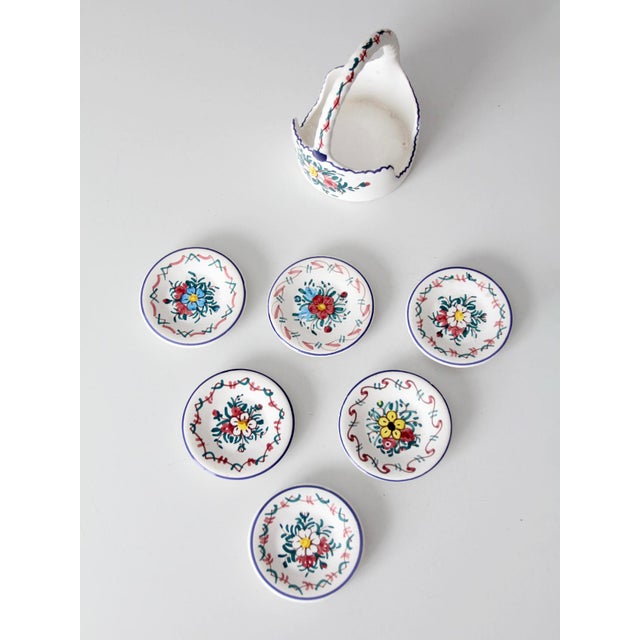 Vintage Crespo Spanish Faience Coaster Set With Basket Holder For Sale - Image 15 of 15