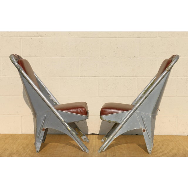 Vintage Leather Airplane Chairs With Riveted Aluminum & Leather Cushions For Sale - Image 4 of 12