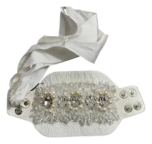 An Extravagant 21st Century Leather, Silk Crystal and Pearls Bracelet by Gedebè