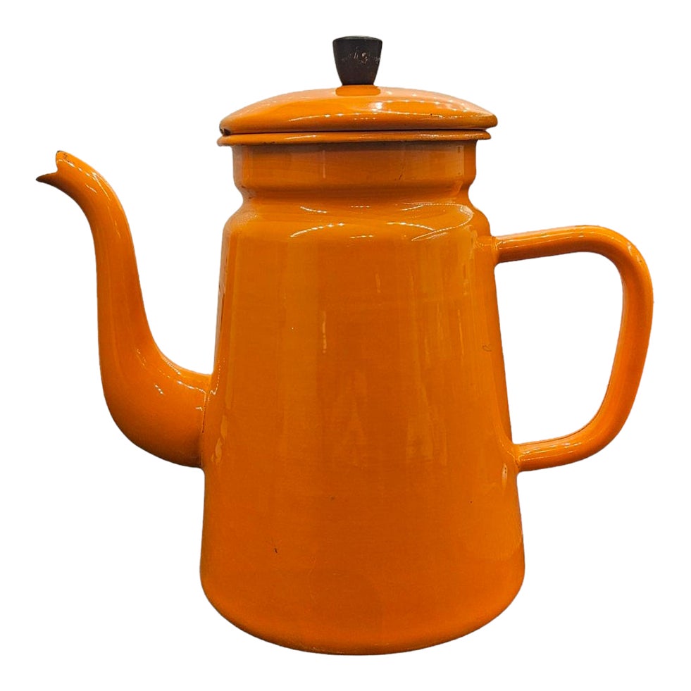 Café Après-midi Orange Vintage Mid-Century Modern Orange Enamelware Coffee/Tea Pot