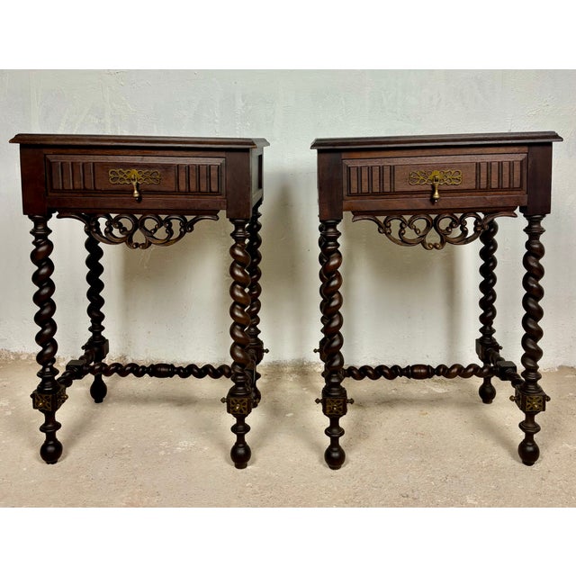 Baroque Spanish Barley Twist Nightstands, 1930s, Set of 2 For Sale - Image 3 of 15