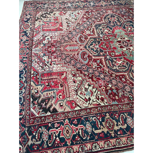 Antique Rich Heriz Full Pile Pastel Greens Rug 9 x 11.8 For Sale In Milwaukee - Image 6 of 15