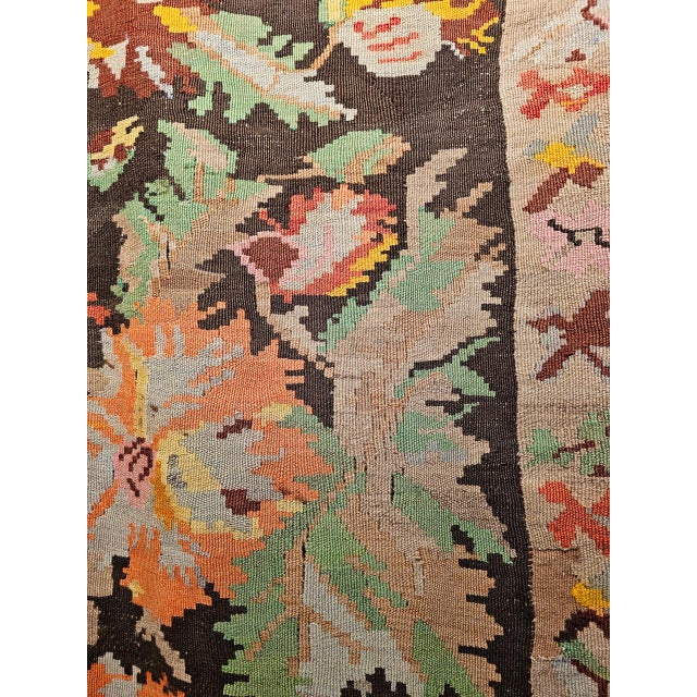 Vintage Caucasian Karabagh Kilim Runner, Handwoven Wool, Allover Floral Pattern, Brown & Tan, 5x11 For Sale - Image 13 of 16