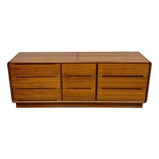 90's Teak 9-Drawer Low Dresser by Sun Cabinet Company For Sale