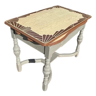 Vintage Art Deco Porcelain Enamel Drop Leaf Kitchen Table With Drawer For Sale