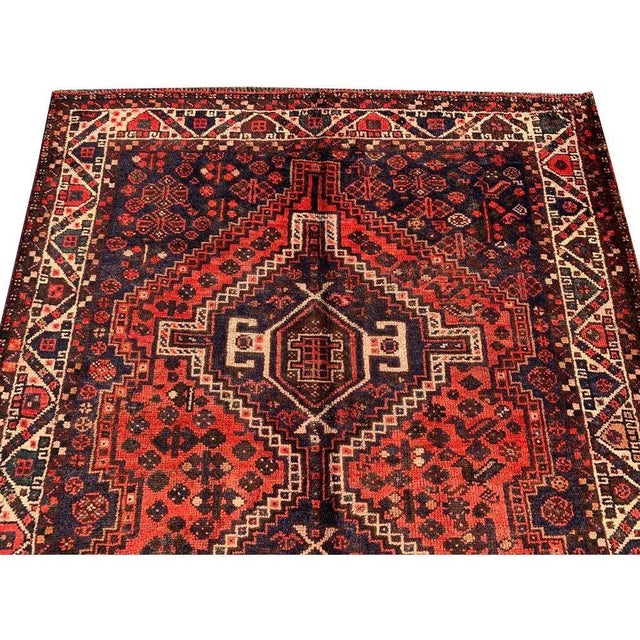 Brick Red Authentic Hand Knotted Vintage SHRZ Pictorial Wool Area Rug 7.10 X 4.11 Ft For Sale - Image 8 of 13