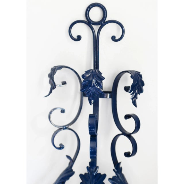 1960s Vintage Outdoor Porch Bretaine Navy Blue Reticulated Candelabra Candle Sconce For Sale In Washington DC - Image 6 of 11