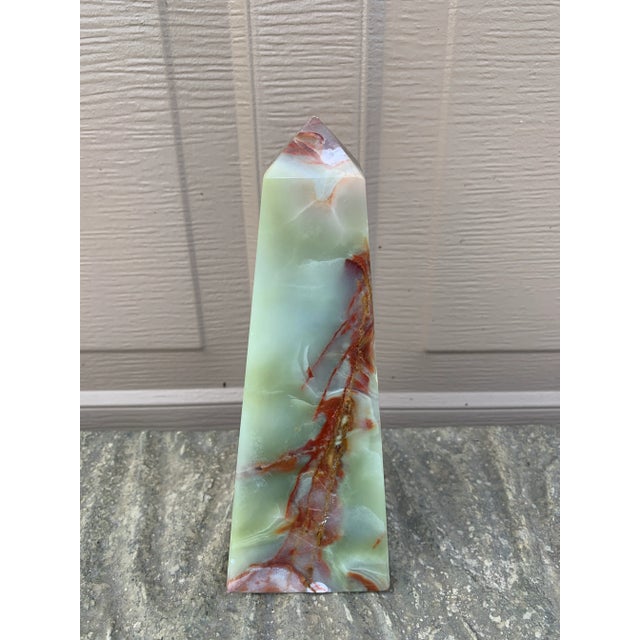 Onyx Marble Obelisk With Dramatic Green and Brown Veining For Sale - Image 4 of 8