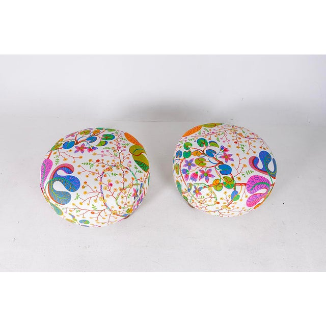 Wood Pair of Ottomans in Josef Frank Teheran Linen Fabric by Svenskt Tenn, Stools, Modern Stools For Sale - Image 7 of 12