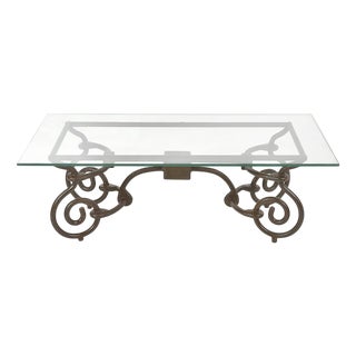 Carved Cast Iron Coffee Table with Glass Top For Sale