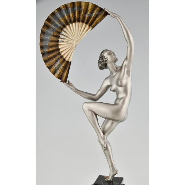 Marcel Bouraine, Art Deco Nude Fan Dancer, 1925, Bronze on Marble Base For Sale - Image 9 of 13