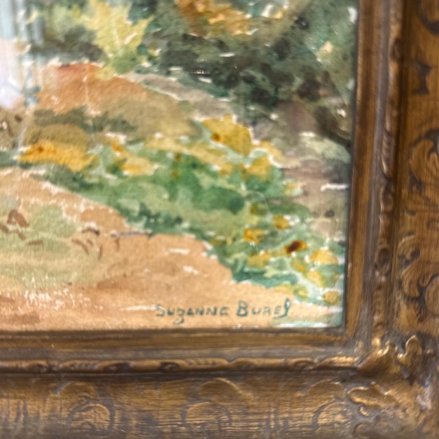 20th Century Suzanne Burel Original French Watercolor in Antique Frame - Signed For Sale In Birmingham - Image 6 of 8