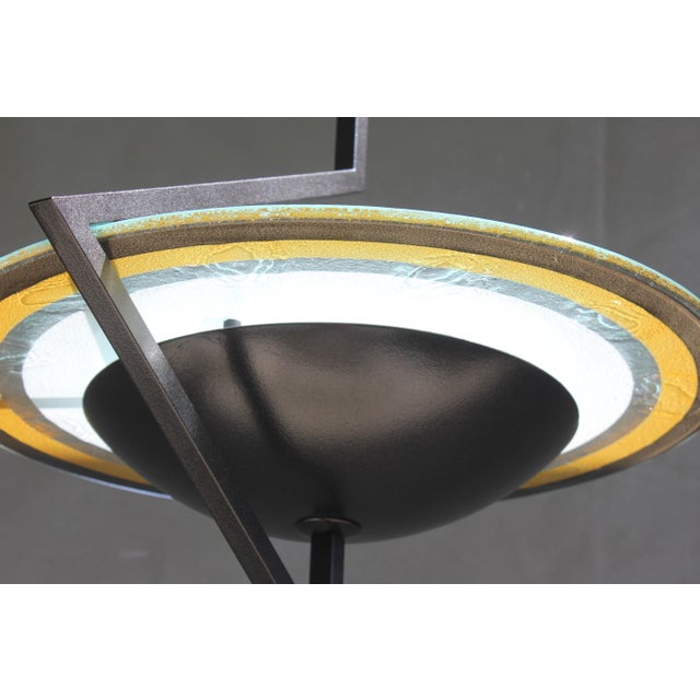 Italian Design Ceiling Lamp Handmade Suspension Lamp Wrought Iron and Unique Colored Glass Daniela Puppa Mid Century...