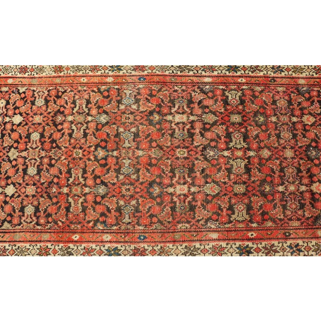 Antique Early 20th Century Persian Herati Design Malayer Runner 3'4 X 13'1 For Sale - Image 11 of 13