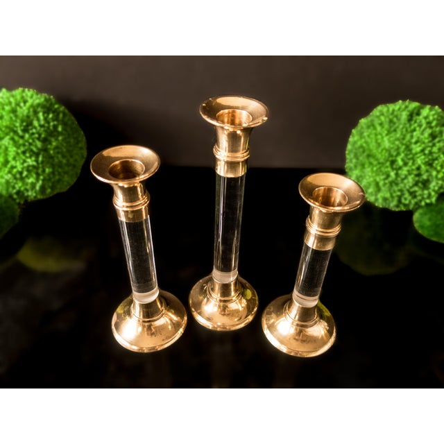 Vintage Lucite & Brass Candle Holders Set of 3 Chairish