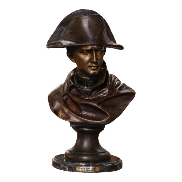 19th Century Italian Two-Tone Spelter Bust of Napoleon Signed Colombo Dated 1885 For Sale