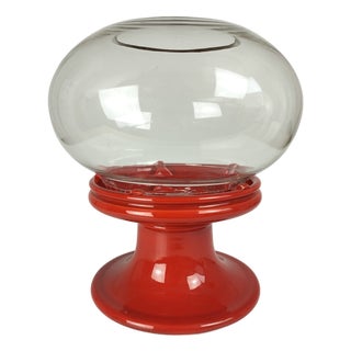 Large Space Age Candleholder or Lantern in Glass and Ceramic, 1970s For Sale