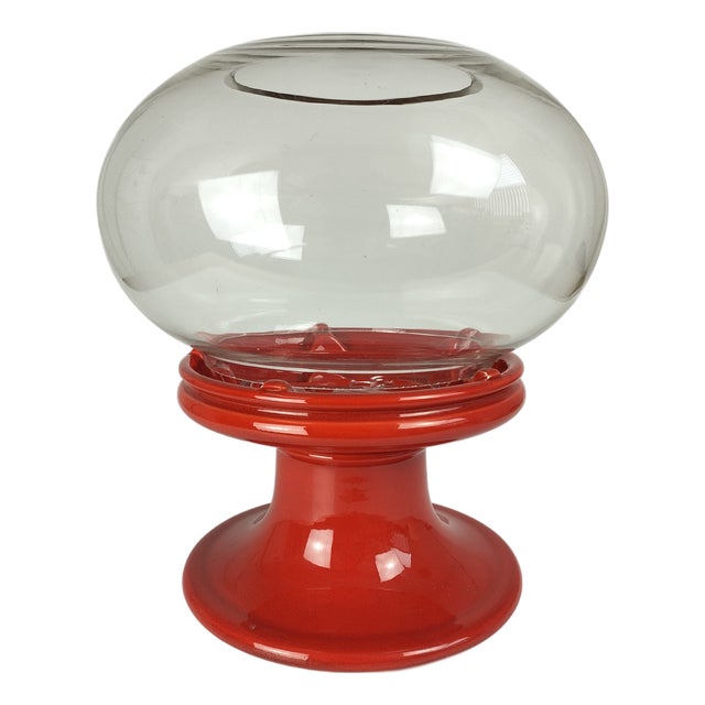 Large Space Age Candleholder or Lantern in Glass and Ceramic, 1970s For Sale