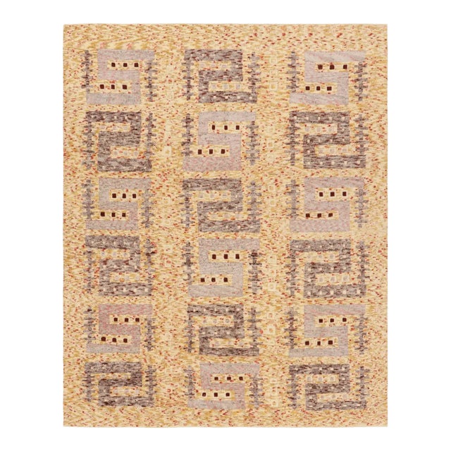 Rug & Kilim’s Scandinavian-Inspired Geometric Golden-Yellow Gray Wool Rug For Sale