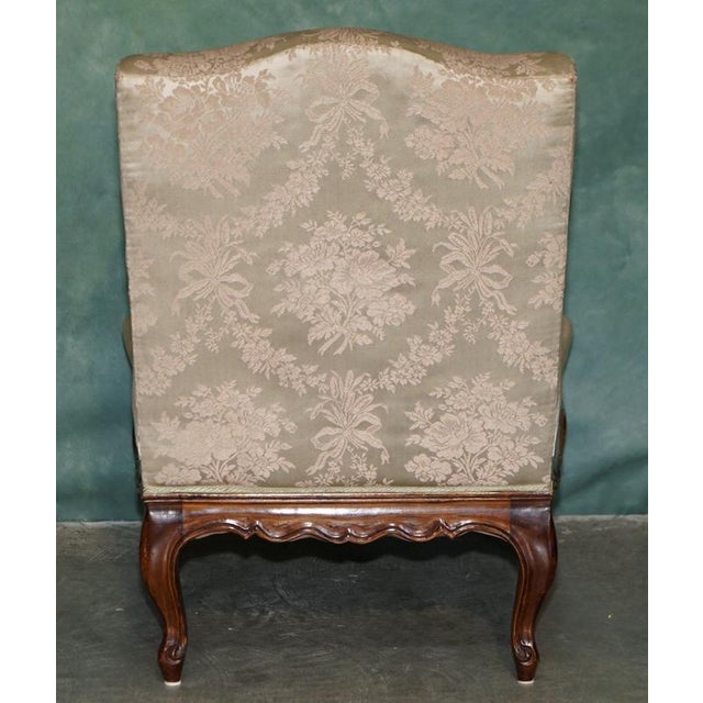 Antique French Walnut Armchair with Silk Damask Upholstery, 1880s For Sale - Image 12 of 17