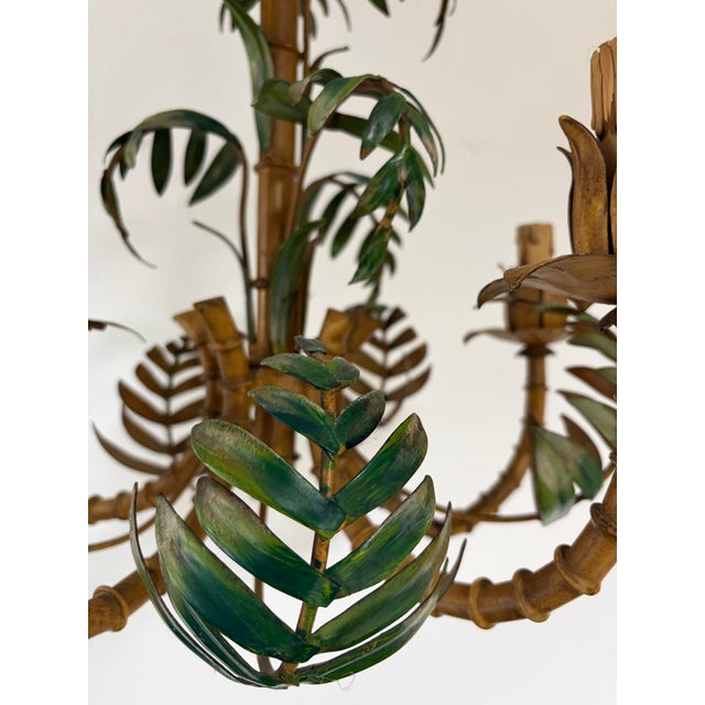 1950 French Tole Faux Palm Tree Five-Light Chandelier Mid Century Modern For Sale - Image 4 of 10