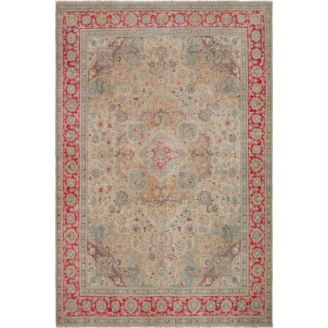 Shabby Chic Vintage Beige/Red Wool Rug - 8'8'' X 11'4'' For Sale - Image 9 of 10