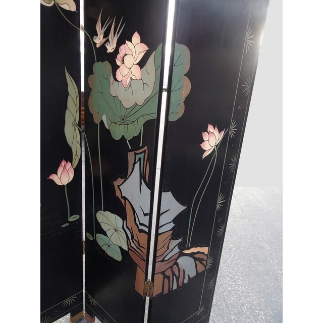 84" Tall Vintage Eight Panel Oriental Asian Gold Folding Screen Room Divider W Birds For Sale - Image 13 of 13