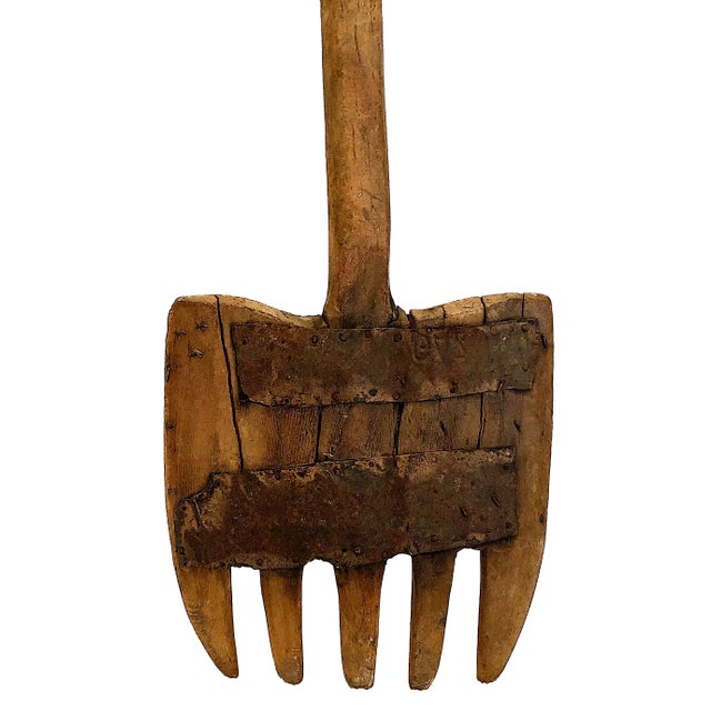 19th Century Antique Handmade Wooden and Metal Pitchfork For Sale - Image 5 of 6