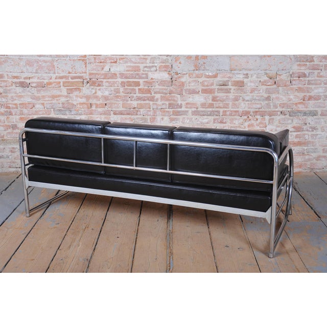 Bauhaus Sofa in Chrome, Steel and Leather attributed to Robert Slezak, Czech, 1930s For Sale - Image 12 of 13