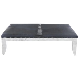 Custom Designed Distressed Silver Lacquer Raffia and Hair on Hide Coffee Table For Sale