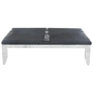 Custom Designed Distressed Silver Lacquer Raffia and Hair on Hide Coffee Table