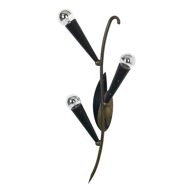 Large Modernist Brass Floral Theatre Wall Light Sconce, France, 1950 For Sale